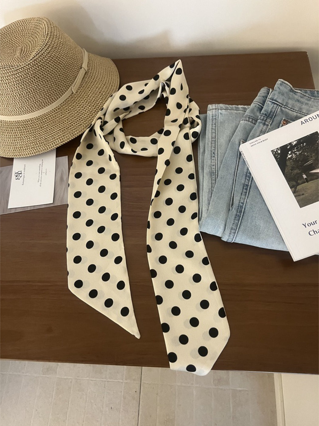Scarvii Vintage Style Polka Dot Skinny Scarf