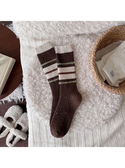 Rufia - Striped Ribbed Casual Everyday Crew Socks