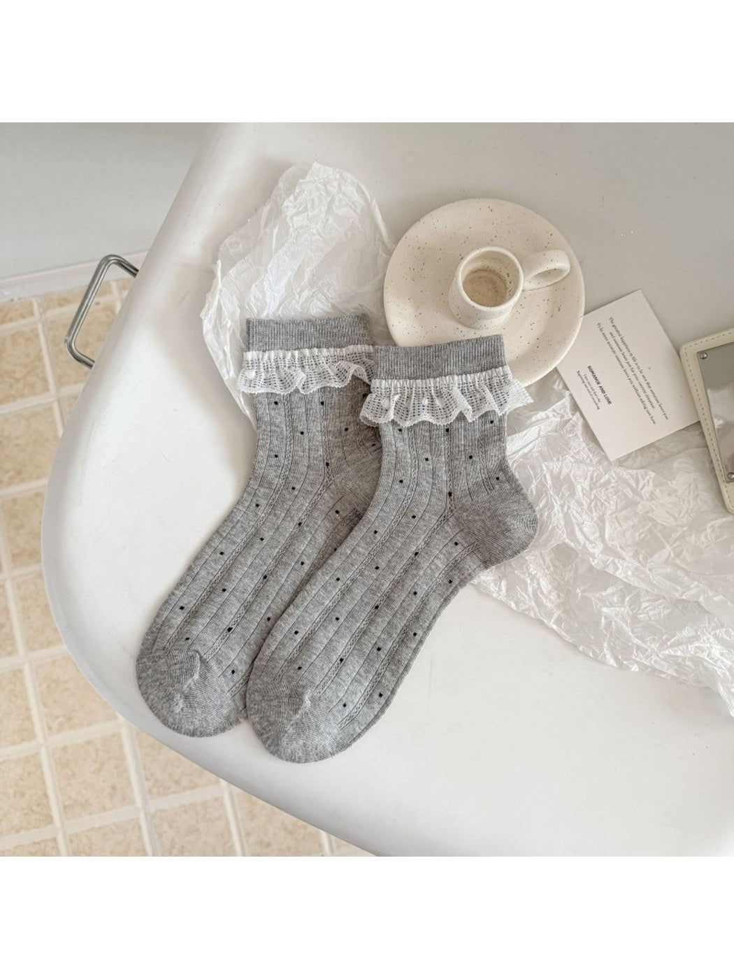 Rufia - Women's Polka Dot Lace Trim Socks