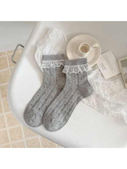 Rufia - Women's Polka Dot Lace Trim Socks