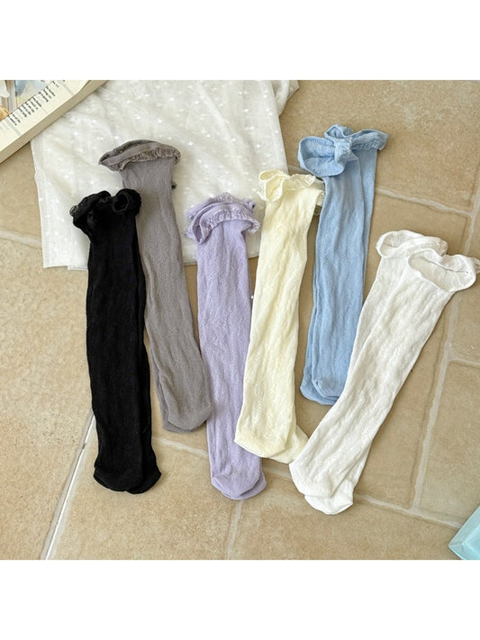 Rufia - Floral Hollow Out Lace Trim Crew Socks