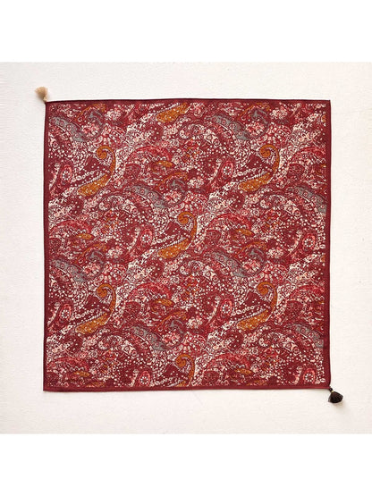 Scarvii - Bright Paisley Print Tassel Trim Square Scarf