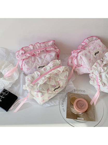 Cosbai Sweet Bow Print Quilted Makeup Storage Bag product photo 6
