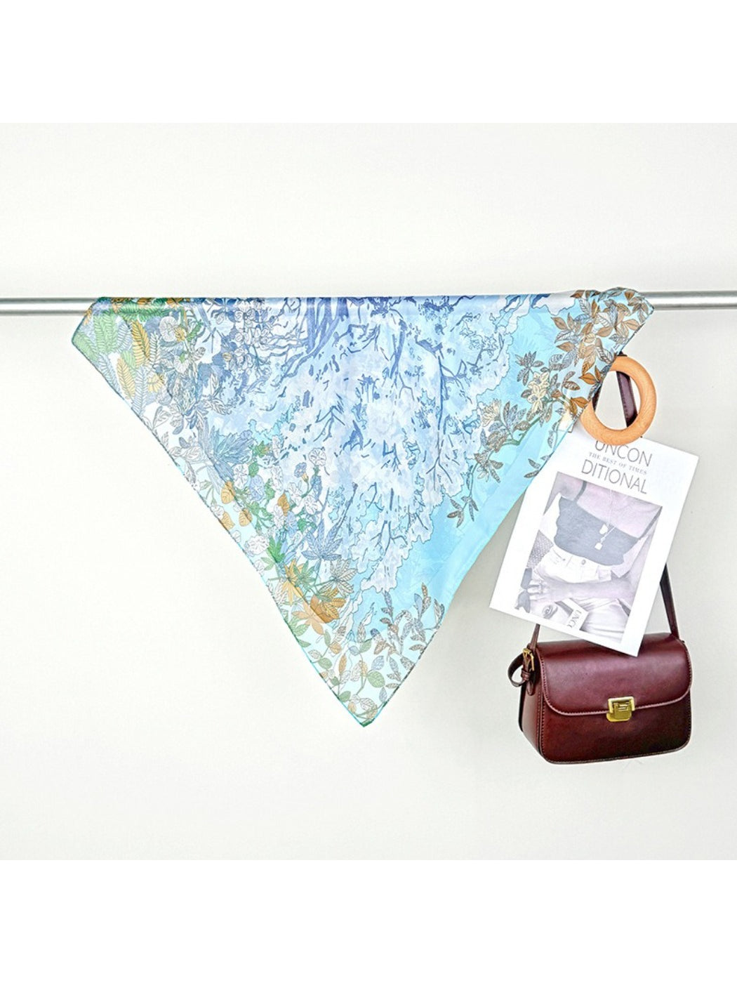 Scarvii Botanical Scene Square Scarf folded to highlight edges and botanical pattern