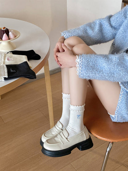 Rufia - Winter Mid-Calf Socks with Bow & Heart Print