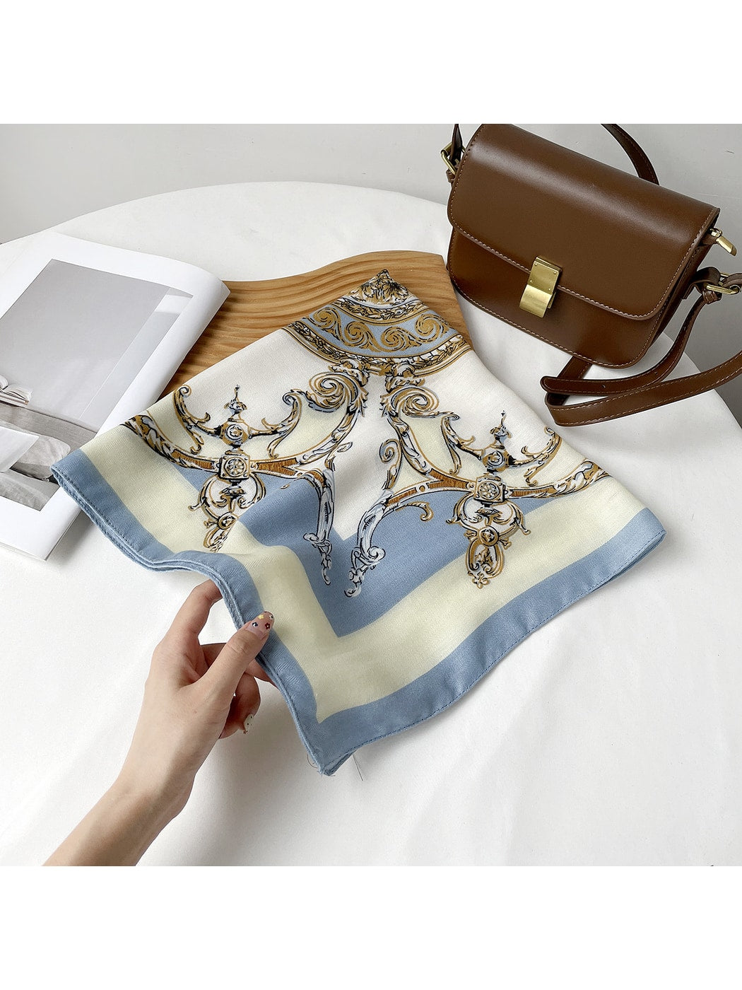 Scarvii - Geometric Floral Print Office Style Square Scarf