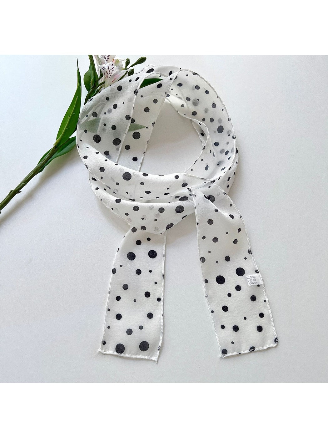 Scarvii - Cute Polka Dot Printed Long Narrow Scarf