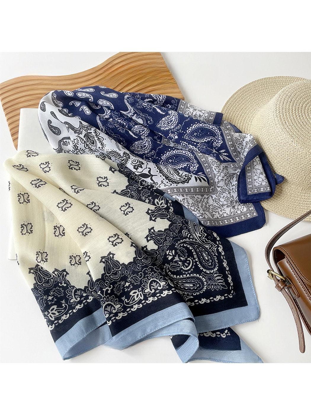 Scarvii - Colorblock Paisley Print Square Scarf