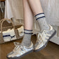Rufia - White Mid-calf Socks with Various Patterns – 7 Options