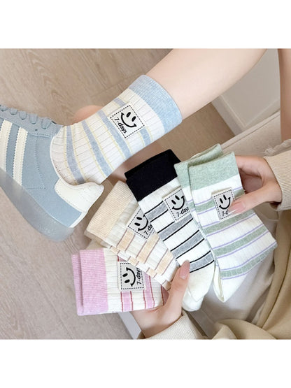 Rufia - Smiley Stripe Patch Casual Crew Socks