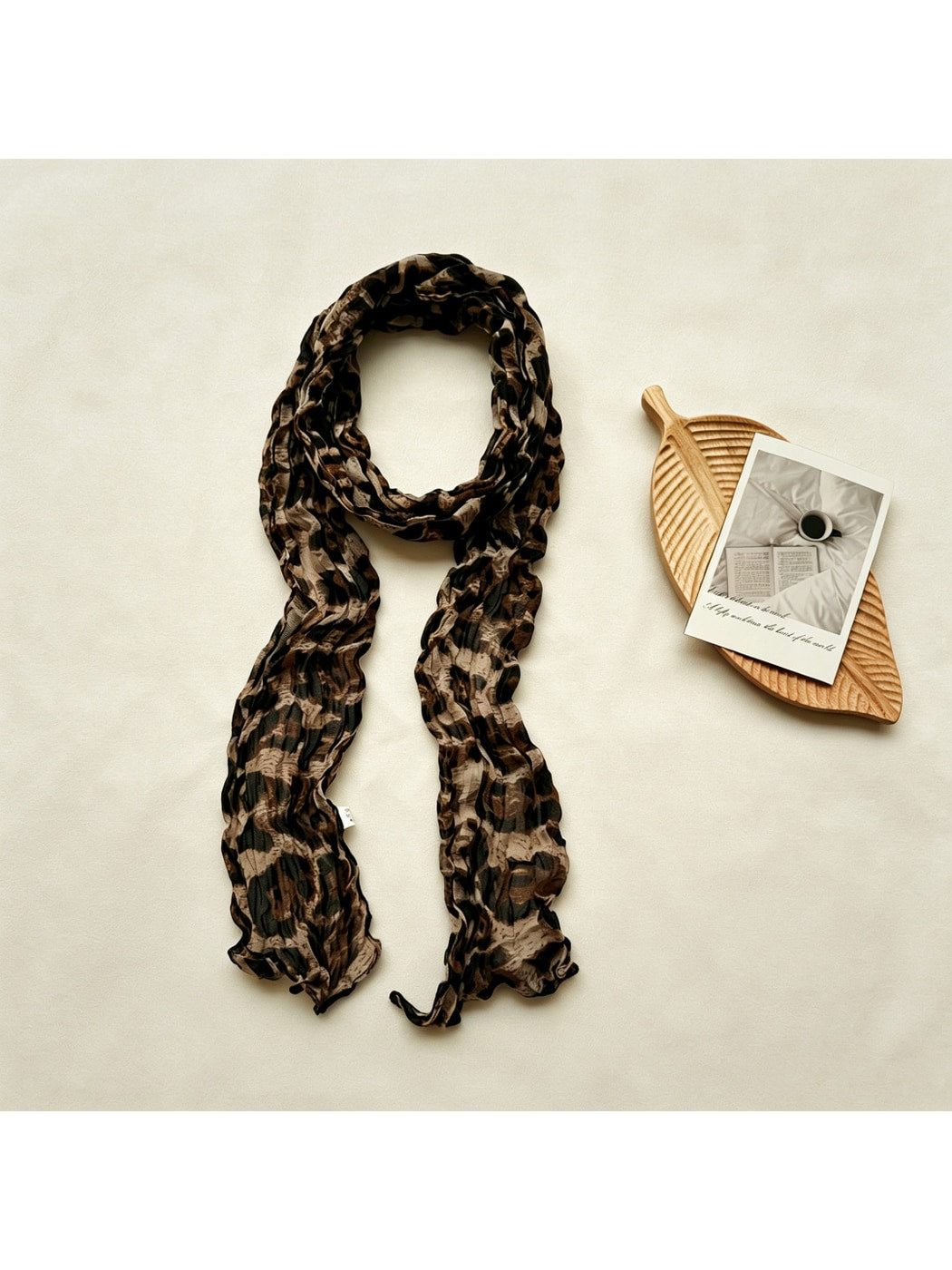 Scarvii - Vintage Leopard Print Pleated Fashion Scarf