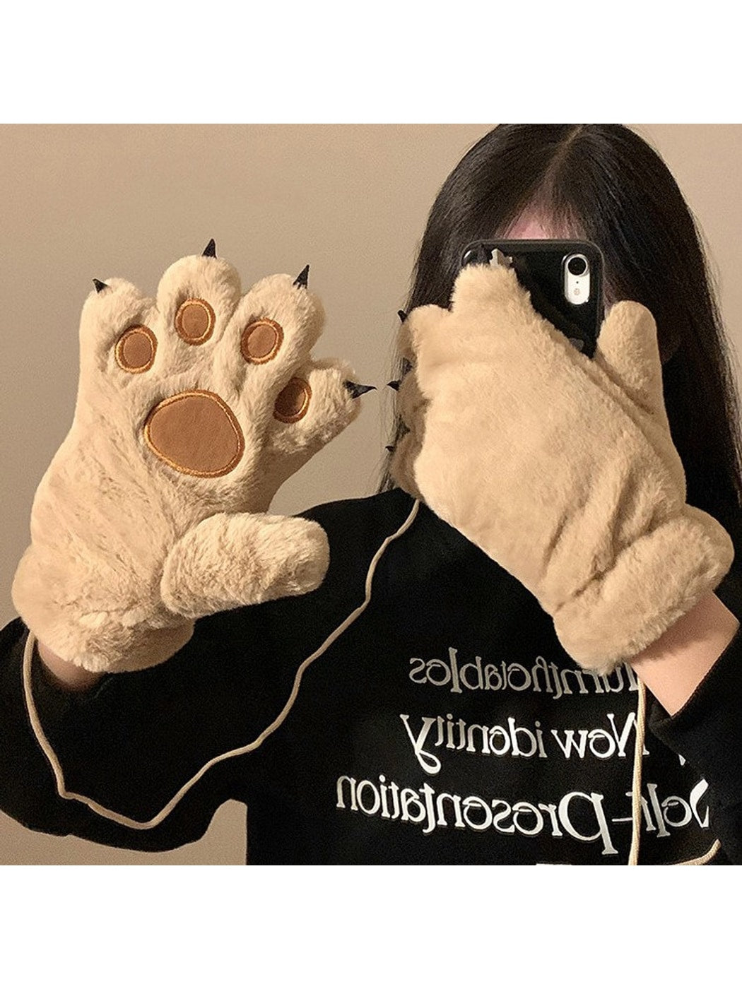 Gloving - Women's Cute Plush Bear Paw Winter Gloves