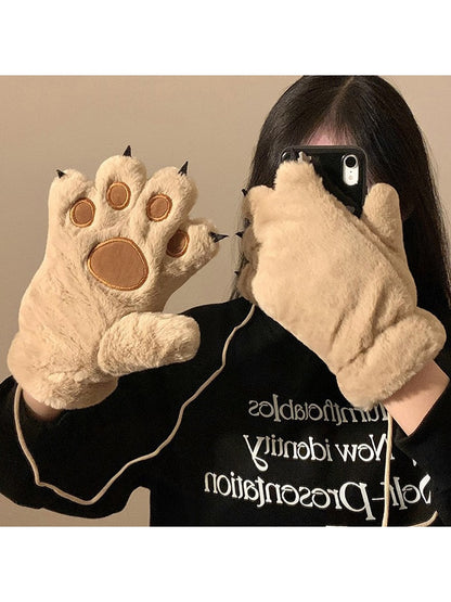 Gloving - Women's Cute Plush Bear Paw Winter Gloves