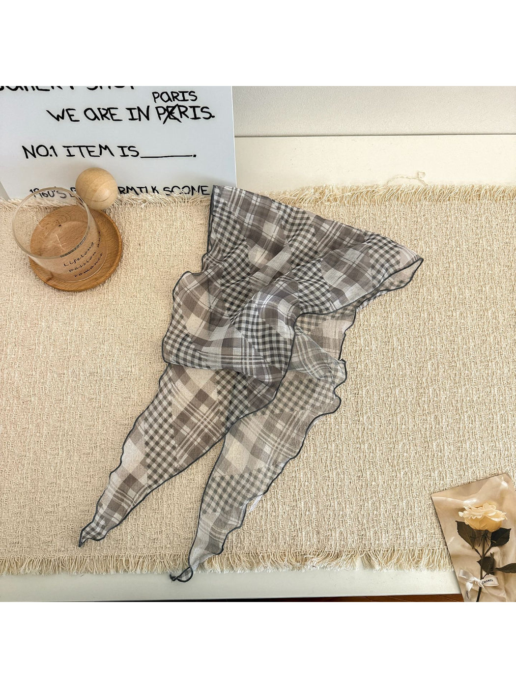 Scarvii - Plaid Ruffle Edge Triangle Scarf