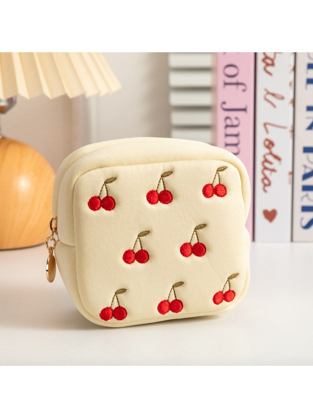 Cosbai - Embroidered Cherry Cosmetic Organizer Bag