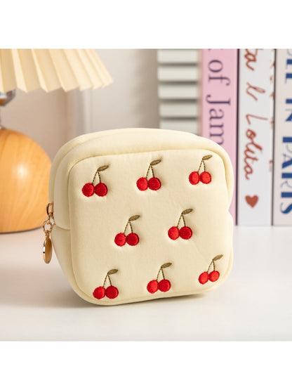 Cosbai - Embroidered Cherry Cosmetic Organizer Bag