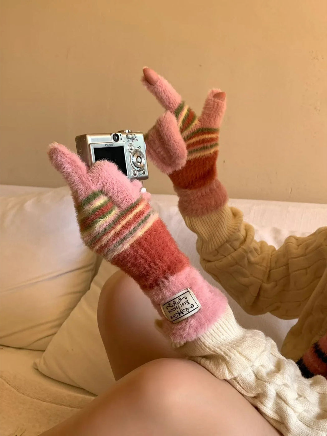 Gloving - Fuzzy Texture Fingerless Gloves