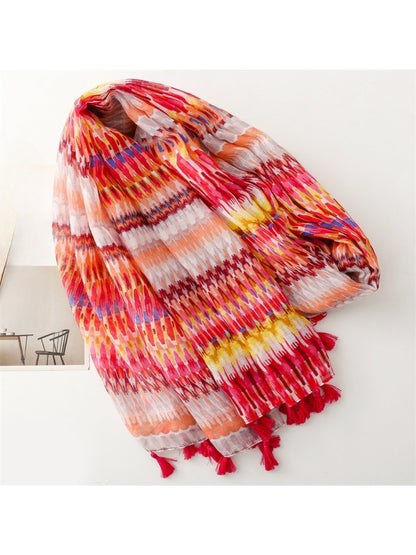 Scarvii - Textured Stripe Print Lightweight Scarf