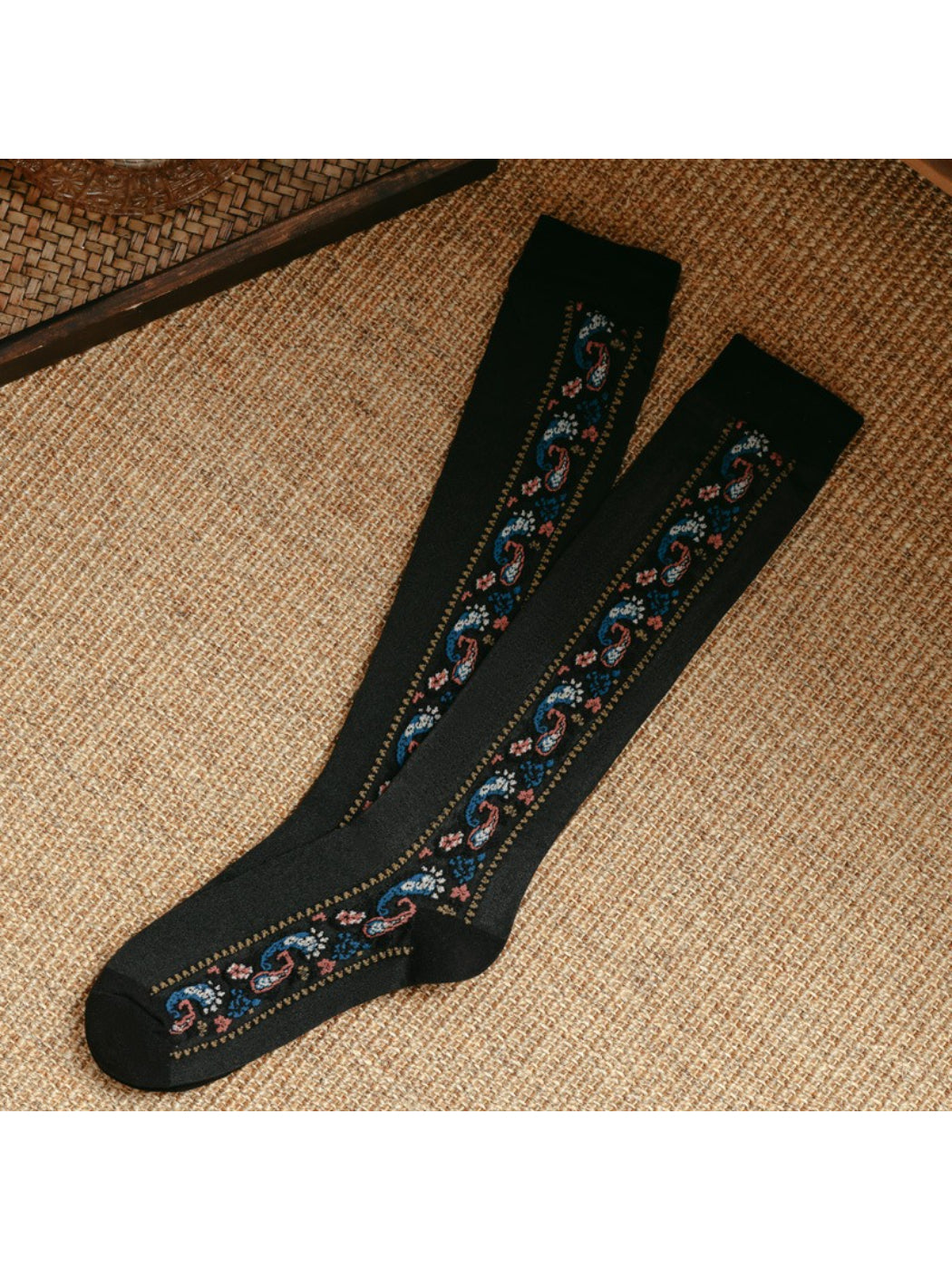 Rufia - Retro Paisley Trim Knee Socks