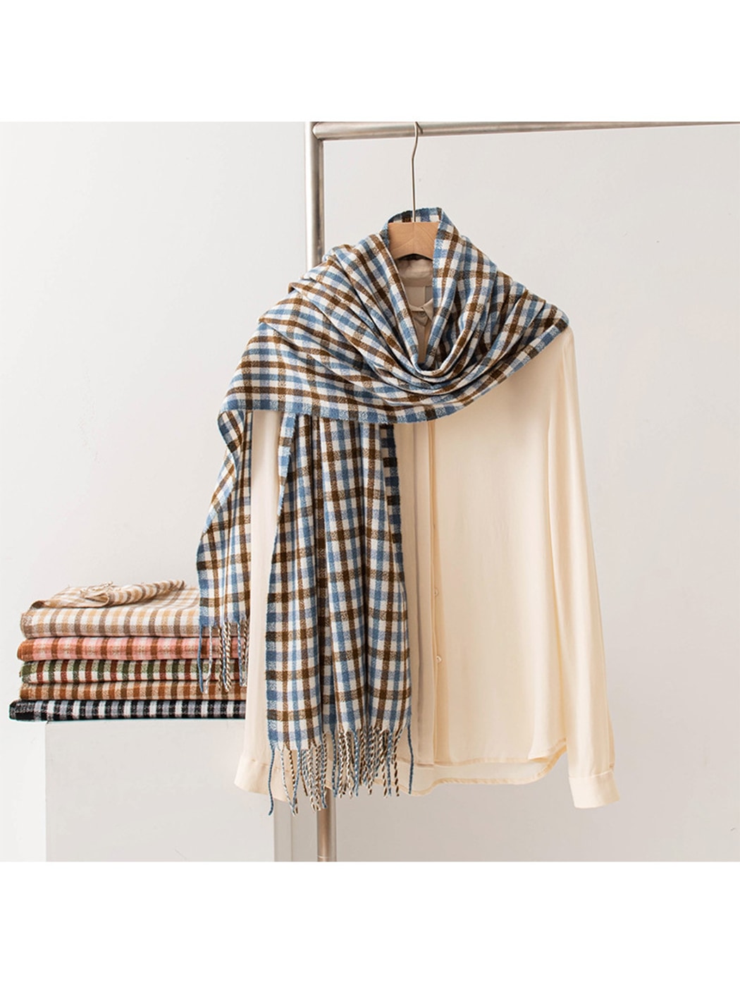 Scarvii - Preppy Classic Plaid Tassel Wrap Scarf