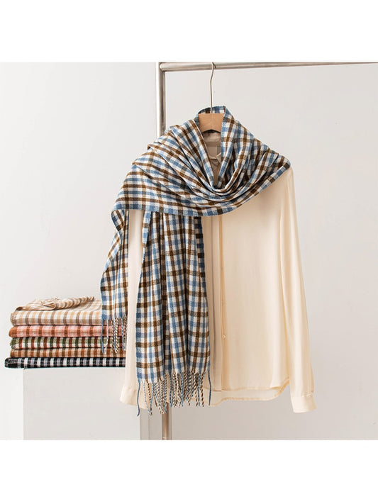 Scarvii - Preppy Classic Plaid Tassel Wrap Scarf