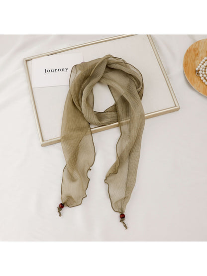 Scarvii - Solid Color Pleated Narrow Long Scarf