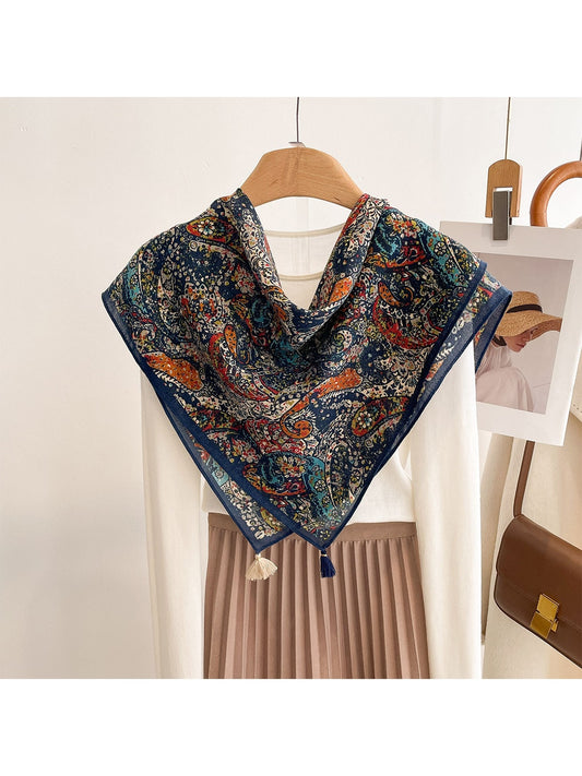 Scarvii - Bright Paisley Print Tassel Trim Square Scarf