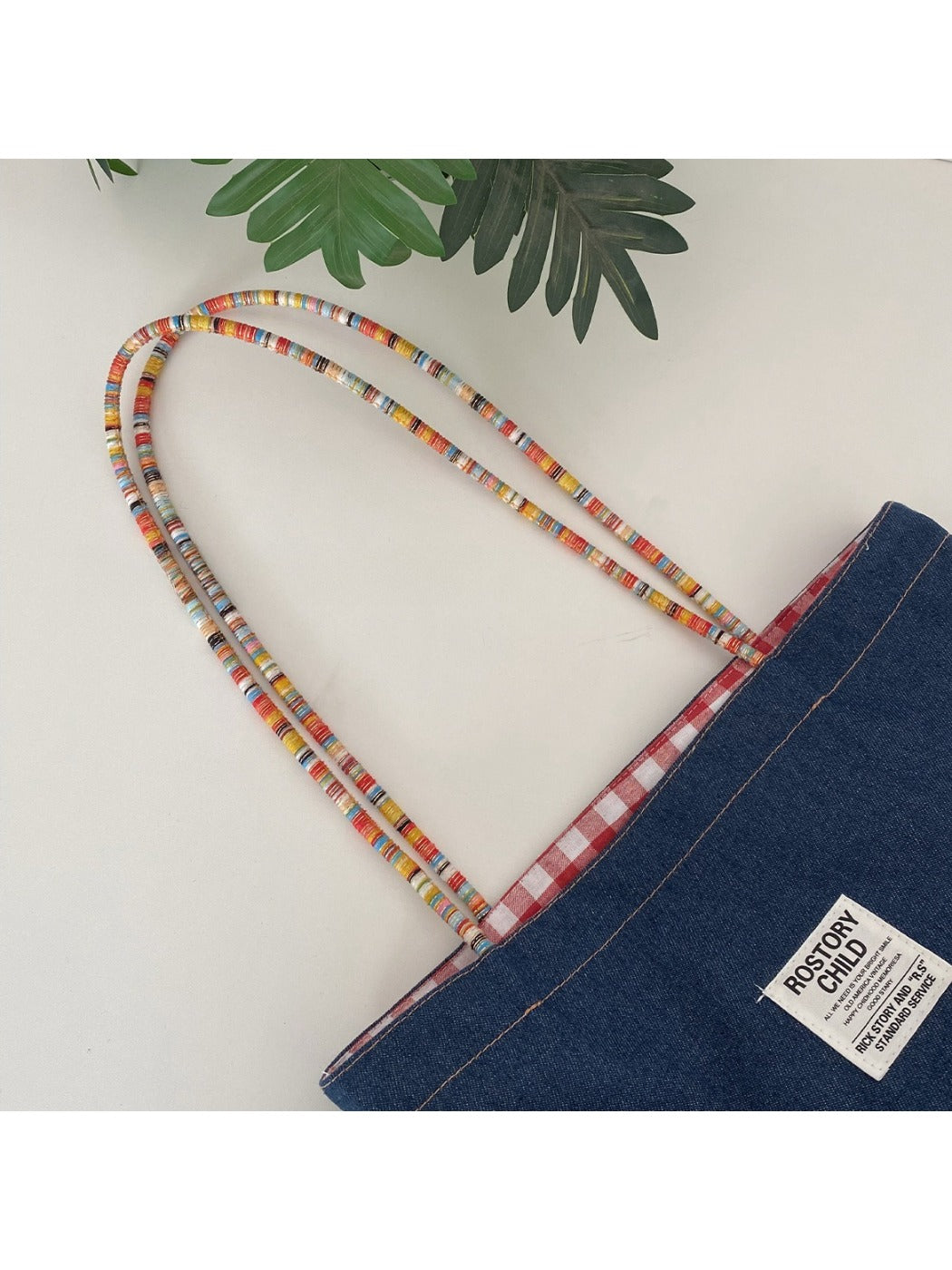Cosbai – Vintage Denim & Plaid Reversible Tote Bag