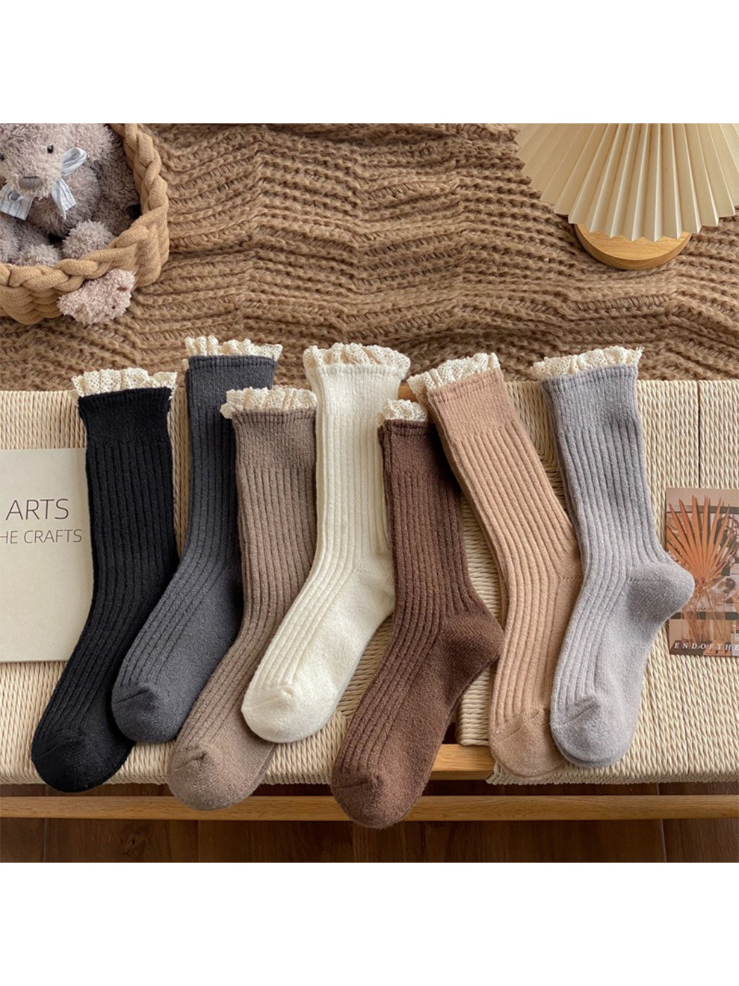 Rufia - Soft Ribbed Lace Edge Crew Socks product image 1