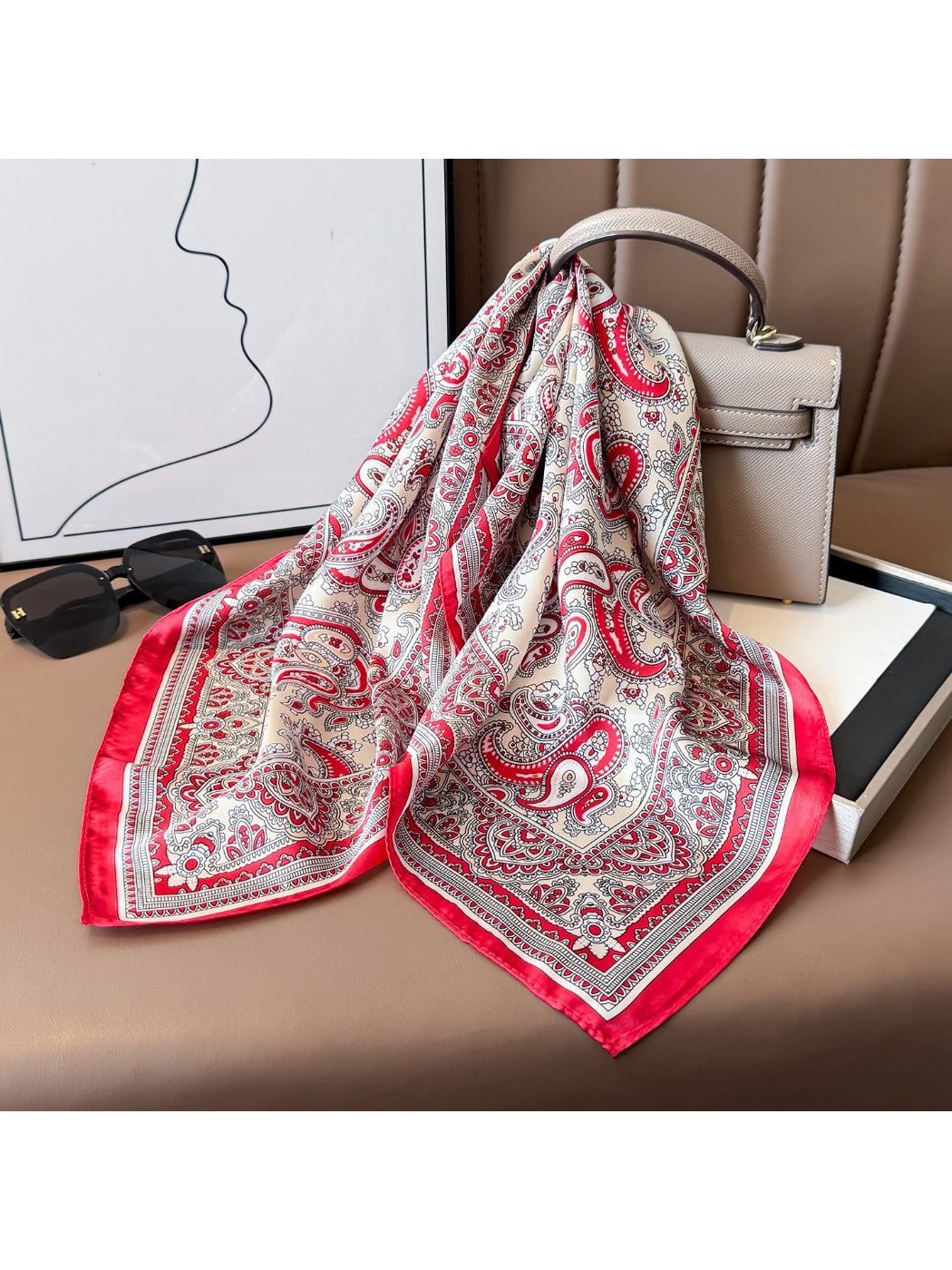 Scarvii Decorative Border Paisley Square Scarf