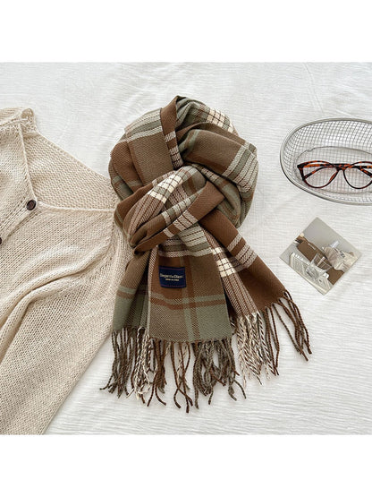 Scarvii - Mixed-Scale Plaid Fringed Scarf