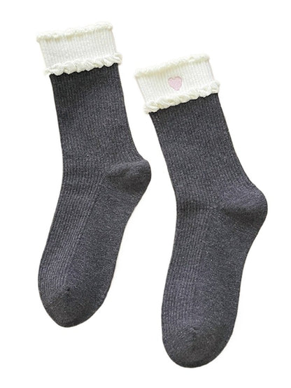 Rufia - Sweet Heart Embroidered Mid-Calf Winter Socks
