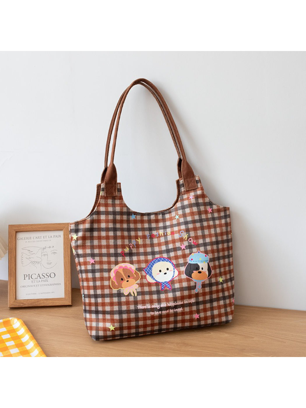 Cosbai - Plaid Puppy Friends Everyday Tote Bag