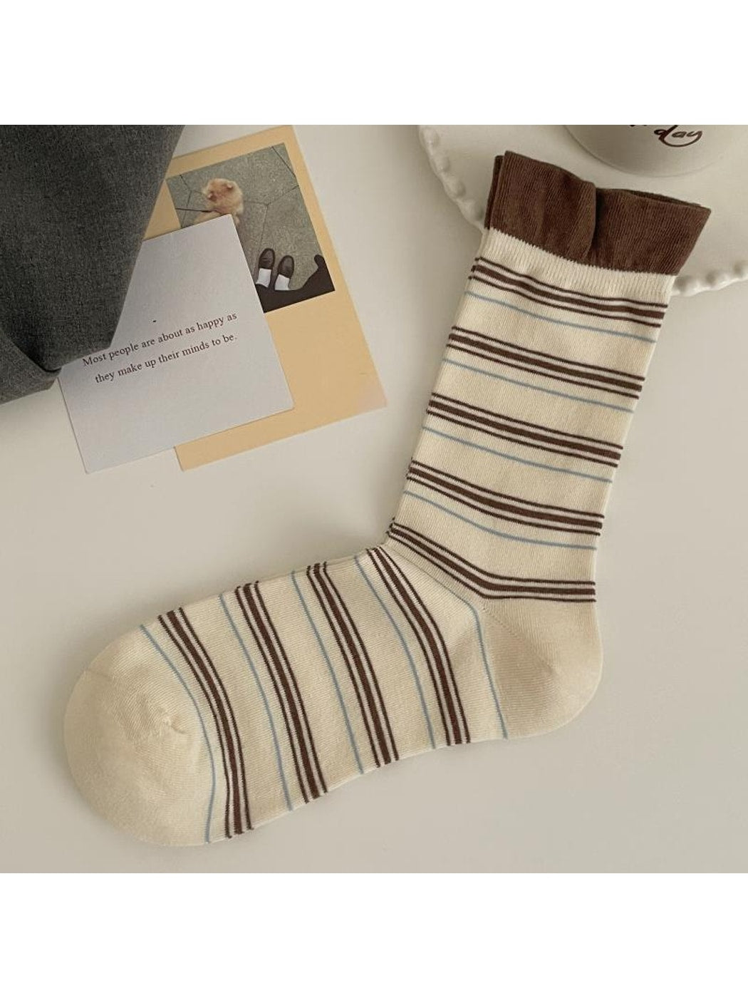Rufia - Brown Cute Bear Pattern Crew Socks