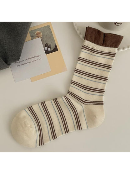 Rufia - Brown Cute Bear Pattern Crew Socks