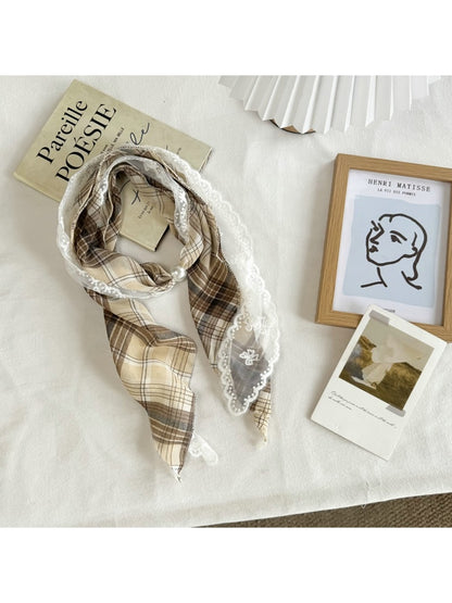 Scarvii - Muted Checked Lace Fashion Scarf