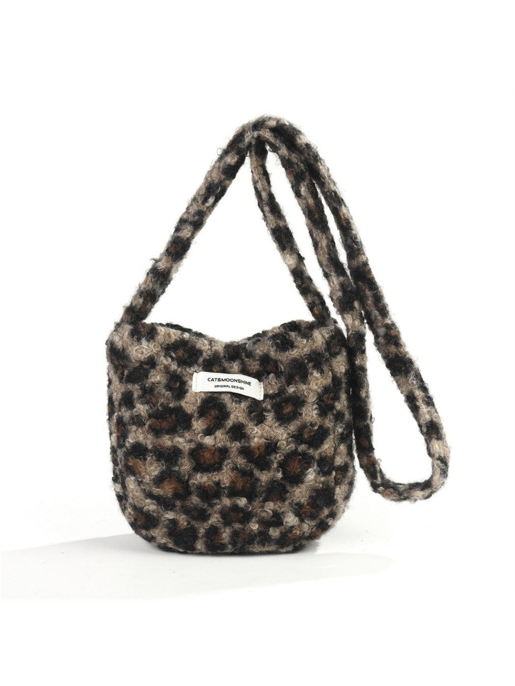 Cosbai - Plush Leopard & Heart Crossbody Bag