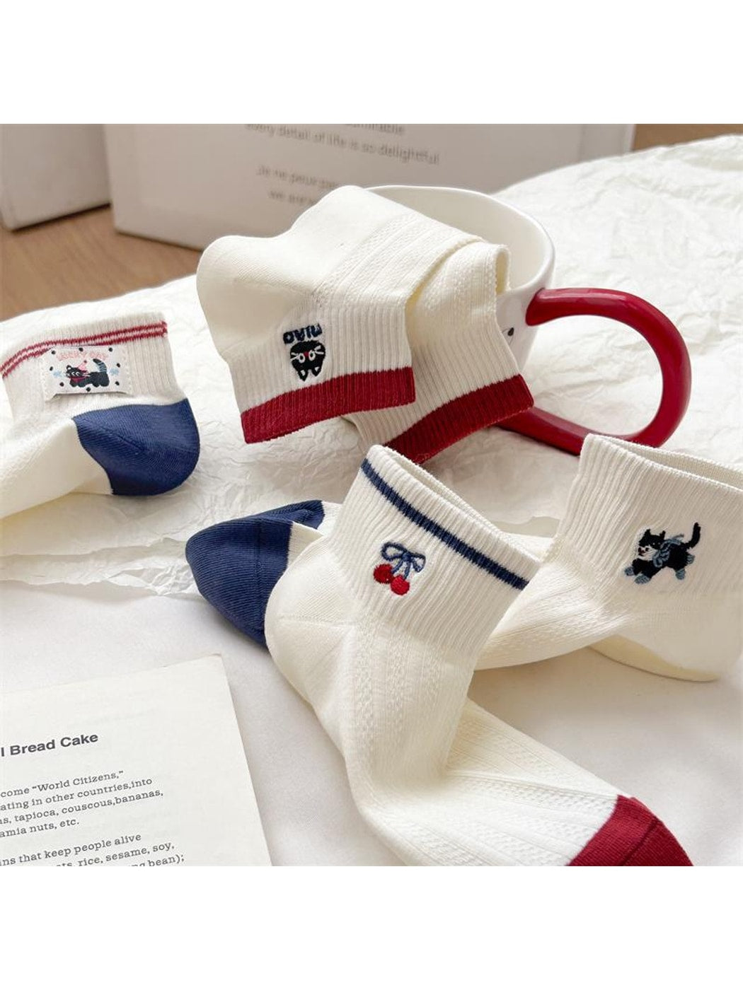 Rufia - Playful Cat and Cherry Ankle Socks