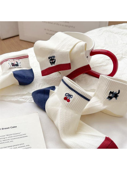Rufia - Playful Cat and Cherry Ankle Socks