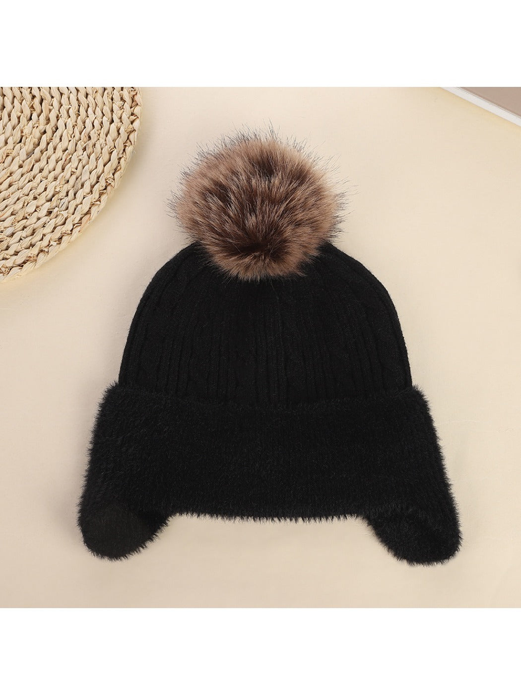 Haila - Cute Knitted Beanie with Ear Cover & Pom