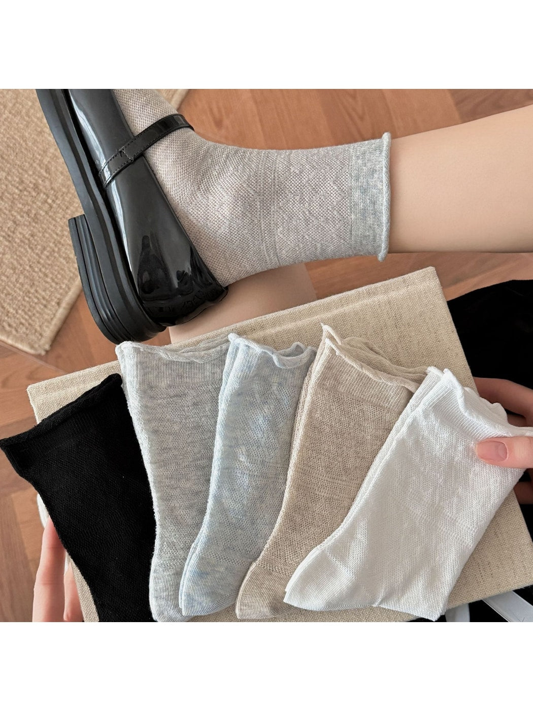 Rufia - Soft Knit Crew Socks with Rolled Cuff