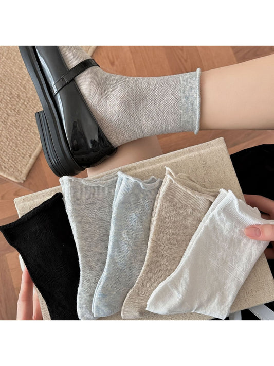 Rufia - Soft Knit Crew Socks with Rolled Cuff