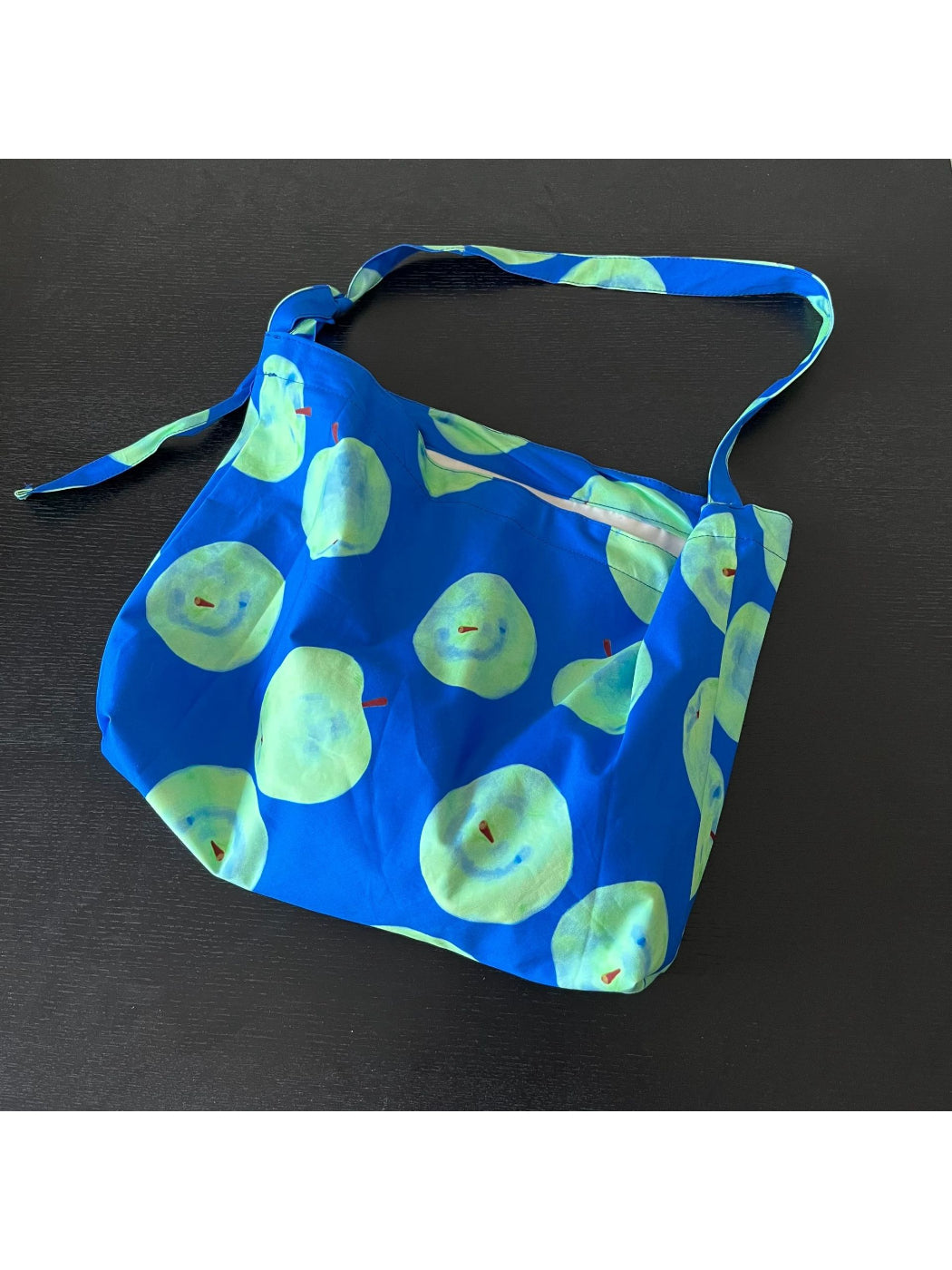 Cosbai Smiley Apple Shoulder Tote Bag in red with smiley face design, front view