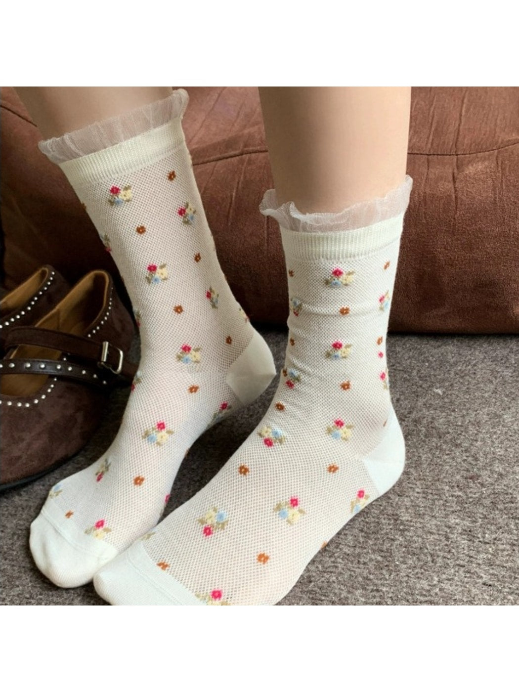 Rufia - Sweet Floral Mesh Crew Socks