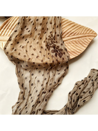 Scarvii - Crinkled Polka Dot Flower Pattern Scarf