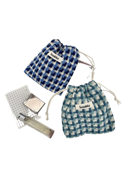 Cosbai - Checkerboard Drawstring Cosmetic Pouch