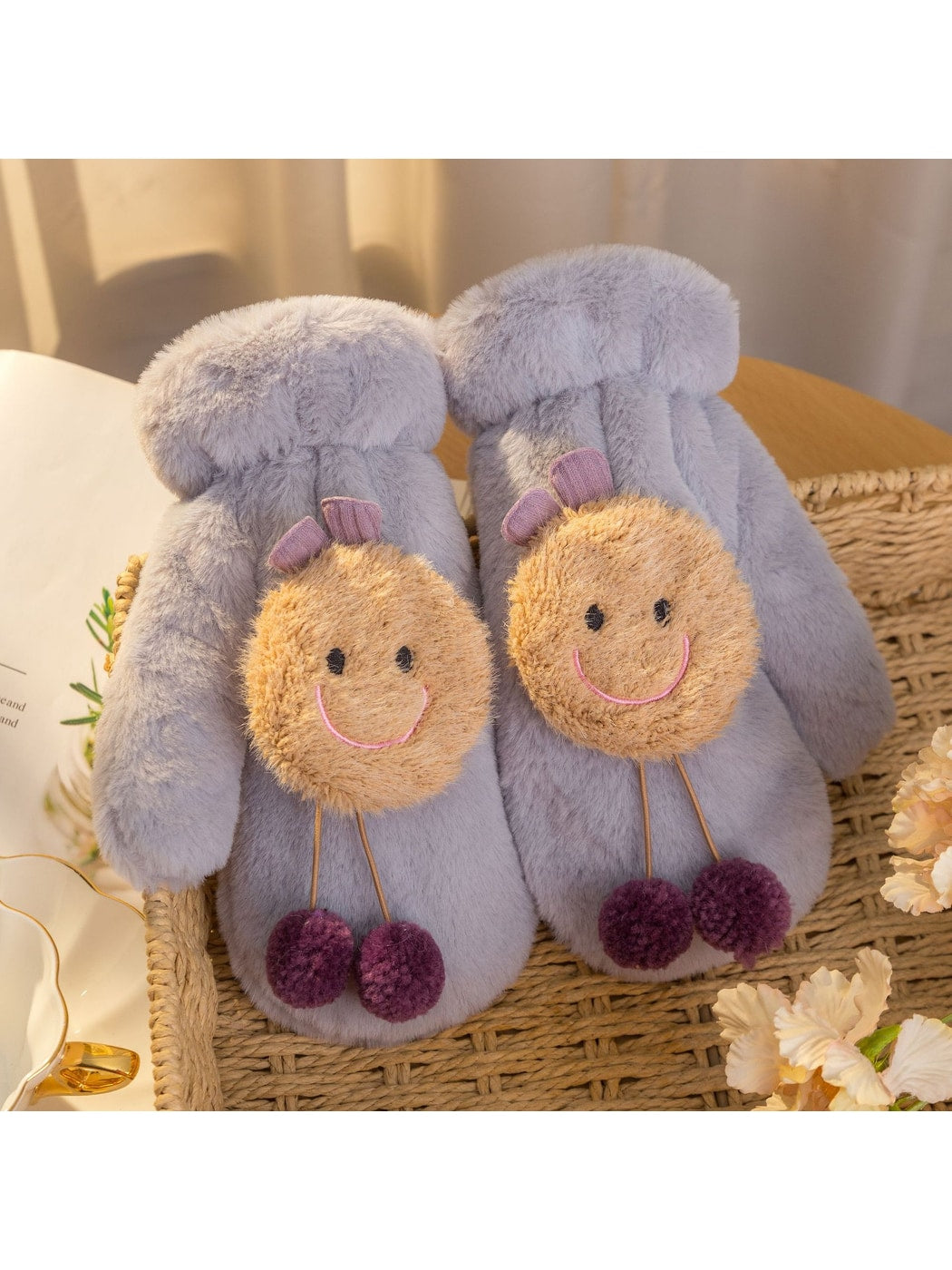 Gloving - Cartoon Smiley Face Plush Winter Mittens