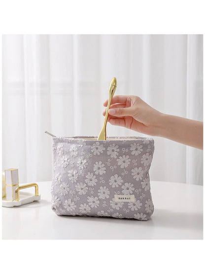 Cosbai - Floral Geometric Zipper Makeup Pouch Bag