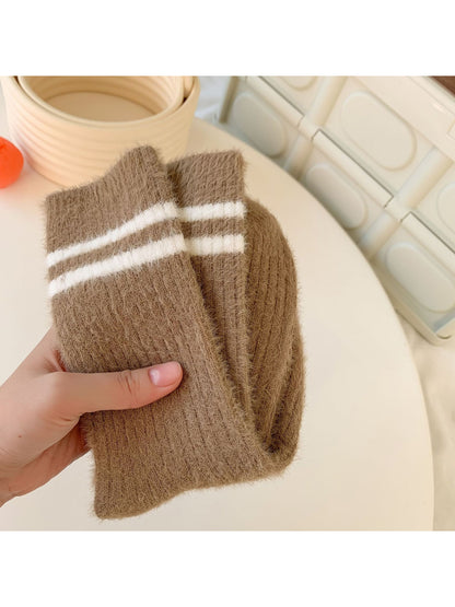 Rufia - Double Stripe Fuzzy Crew Socks