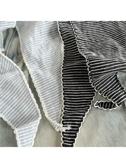 Scarvii - Colorblock Striped Scalloped Edge Triangle Scarf